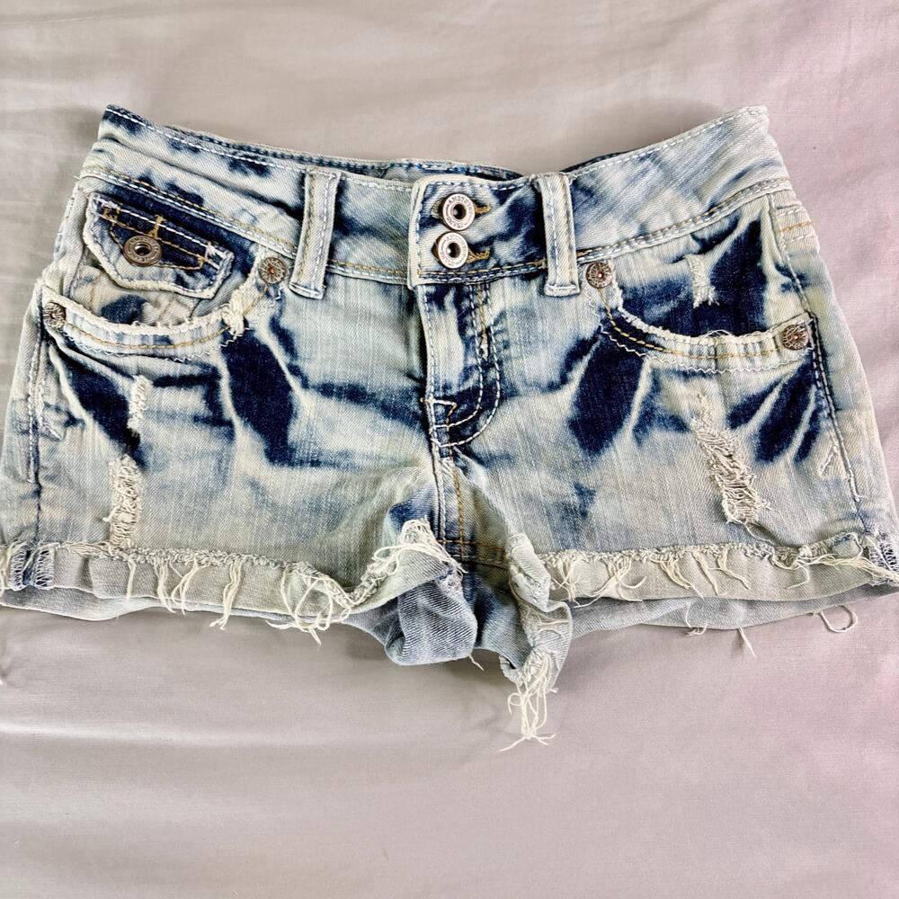 Y2K Acid Wash Low Rise Denim Mini Shorts 0/25" Amethyst